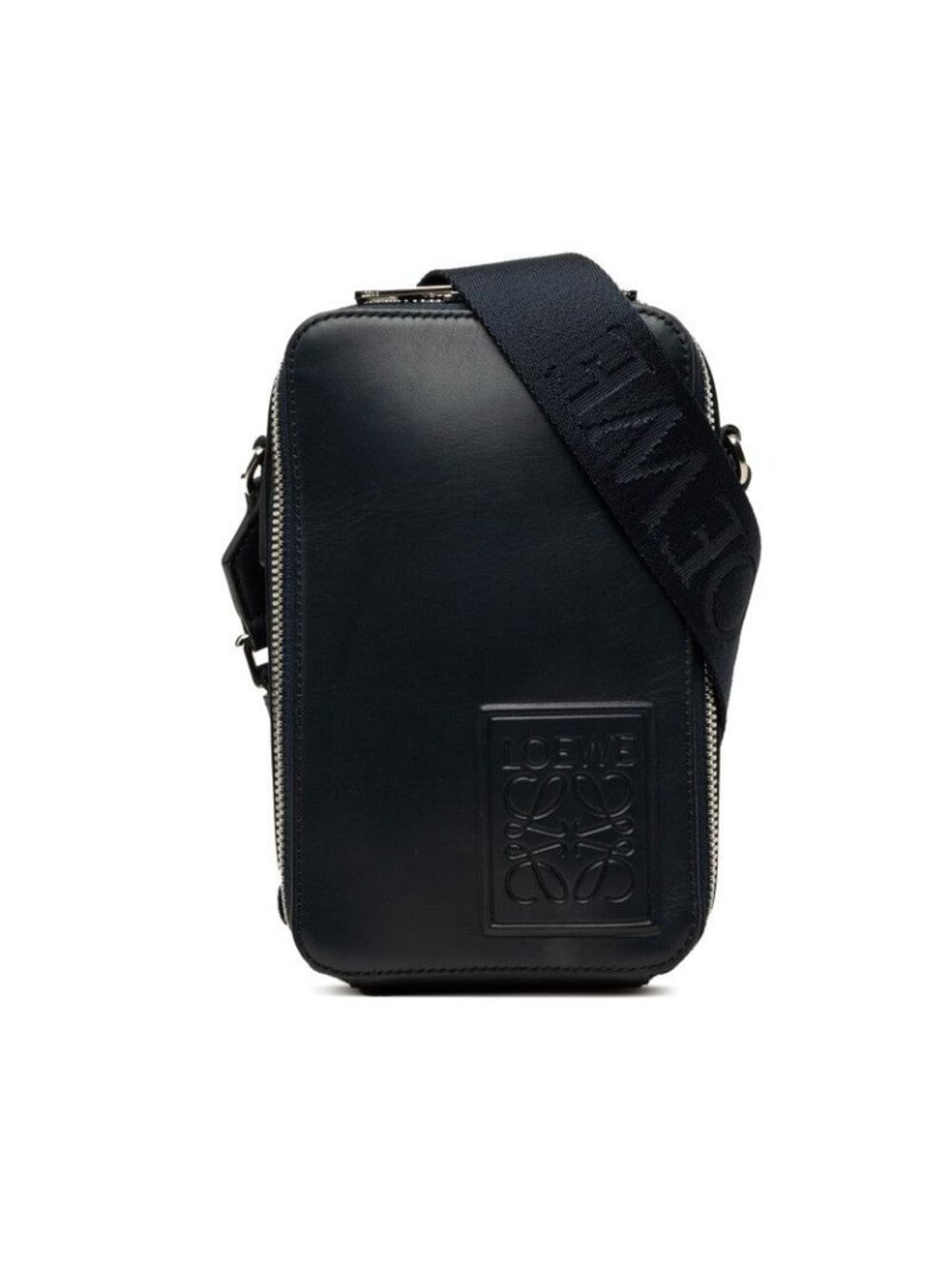 Loewe Anagram Vertical Crossbody Pocket Shoulder Bag Navy Leather